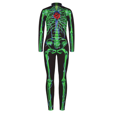 Remimi Boy'S Skeleton Skin Costume Zipper Girls Halloween Bone Skull Bodysuit Outfits Green M