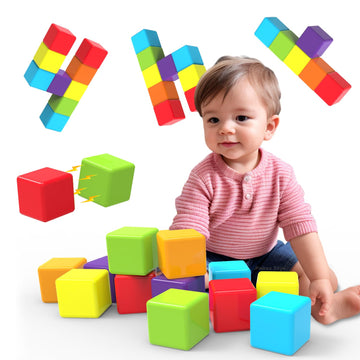 Magnetic Building Blocks Large, 1.65 Inch Magnetic Stacking Cubes For Toddlers, Sensory & Montessori Toys For Boys & Girls 1 2 3 Years Old (12 Pcs)
