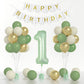 Sage Green First Birthday Decorations For Boys, 40Inch Olive Green Number 1 Balloon And Happy Birthday Banner Set With 12Inch Sa