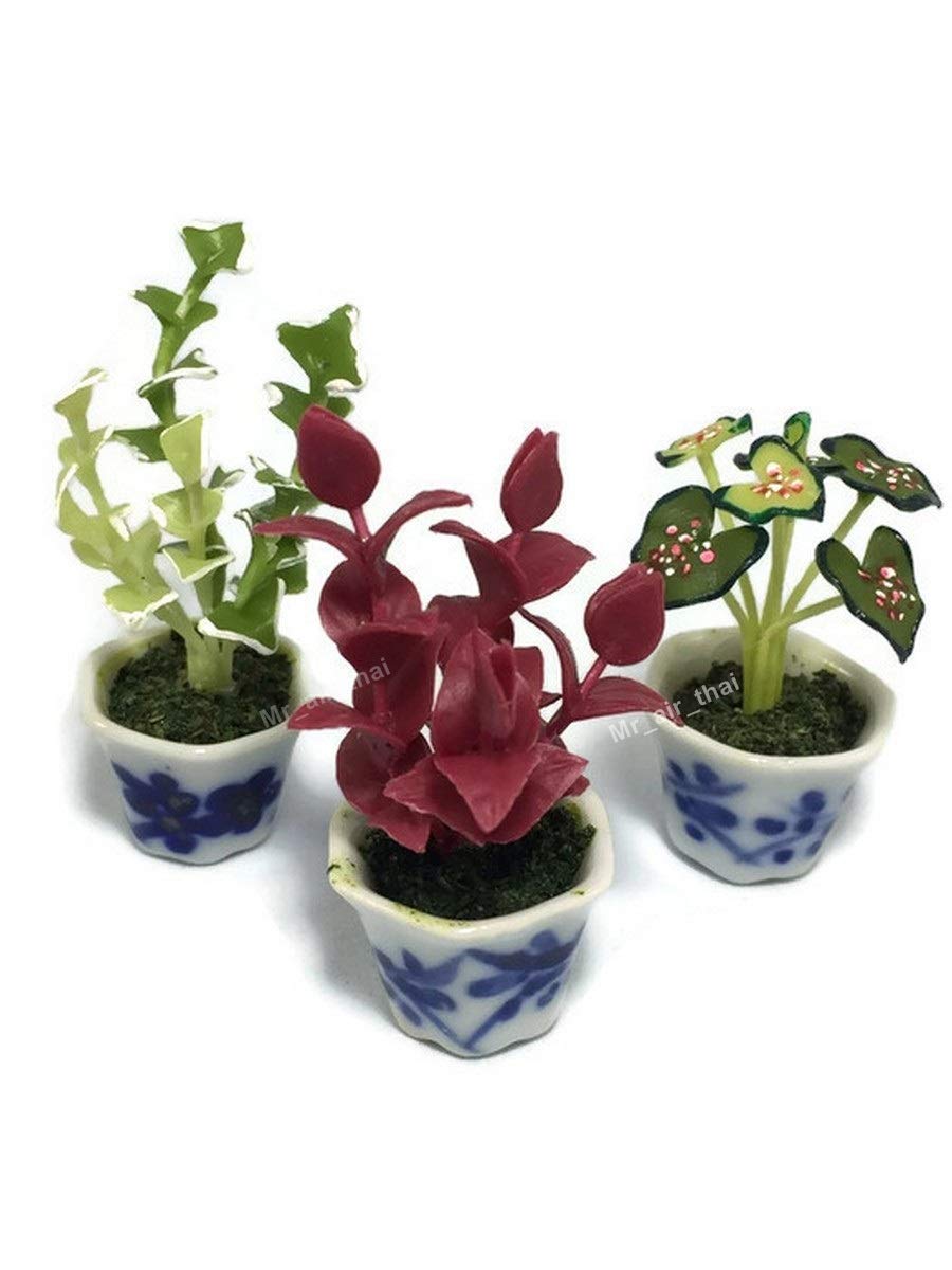3pc Miniature Flower Clay Dollhouse Fairy Garden Mini Plant Trees Ceramic Paint Furniture Bundles Artificial Flowers Tiny Orchid