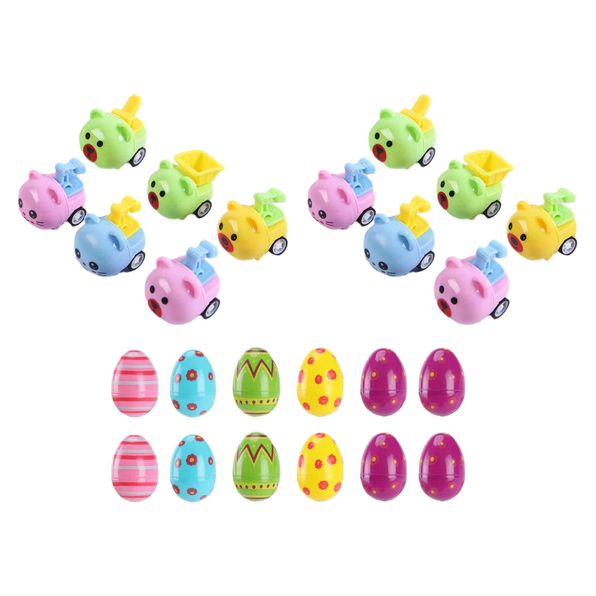 ATORSE Prefilled Easter Eggs for Carnival Prizes Goodie Bag Fillers Party Favors 24pcs Toy Animal Car