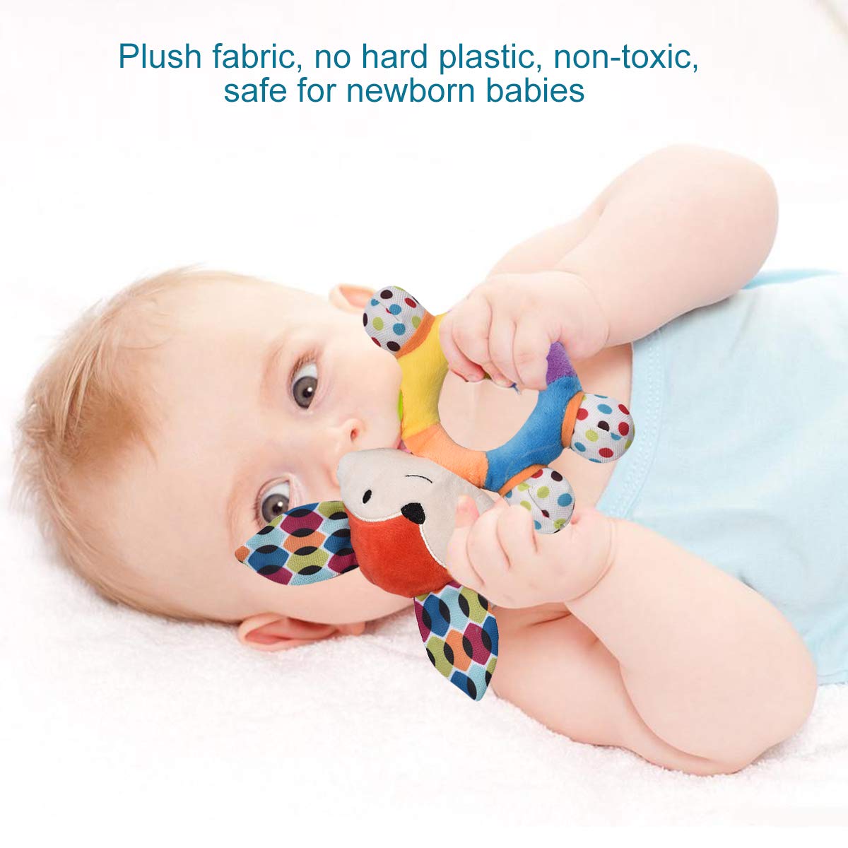 Haha Baby Teething Rattle Toys, Infant Girl Boy Learning Toy Newborn Soft Handbell Grab Shaker Crinkle Squeaky Sensory Travel Ac