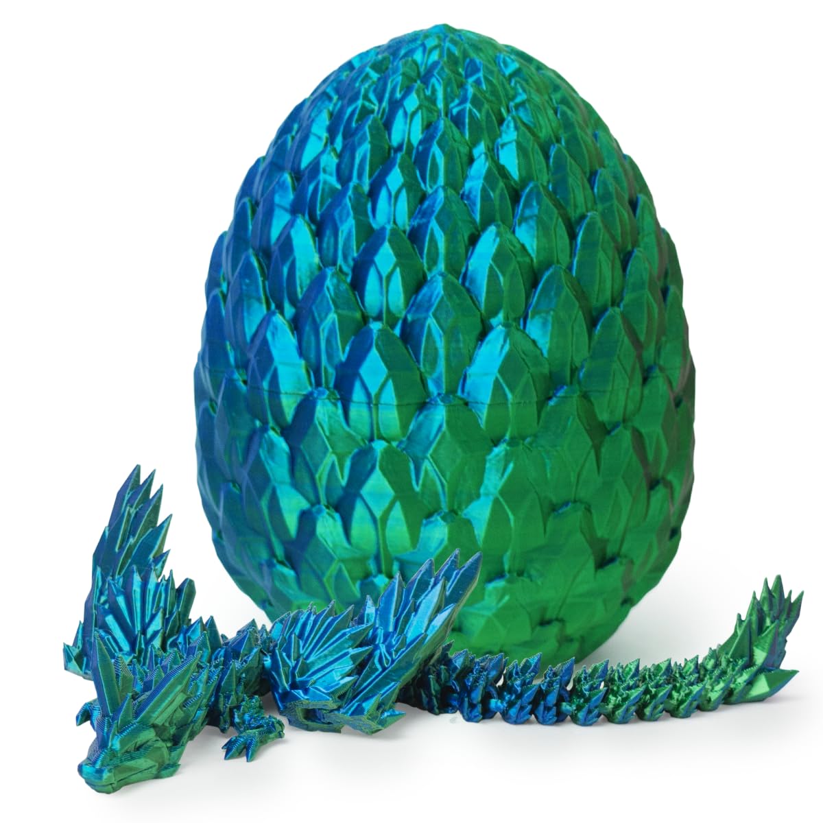 AUMEILLER 3D Printed Dragon,Articulated Winged Dragon,Fidget Dragon Eggs, Executive Desk Toys for Kids(Blue&Green)