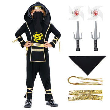 Satkull Golden Ninja Costumes Dragon Ninja Costumes Set For Kids Ninja Role Play Costumes For Boys Girls Halloween Ninja Cosplay Outfit For Halloween Parties(Kids-Xl-10/12T)