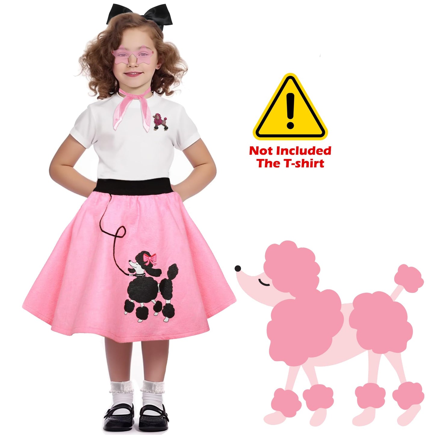 1950S Girls Poodle Skirt Dress Up Kit, Bobby Sock,Chiffon Scarf, 50S Costume Outfit For Kids Toddler (Pink, 7-10 Yrs)