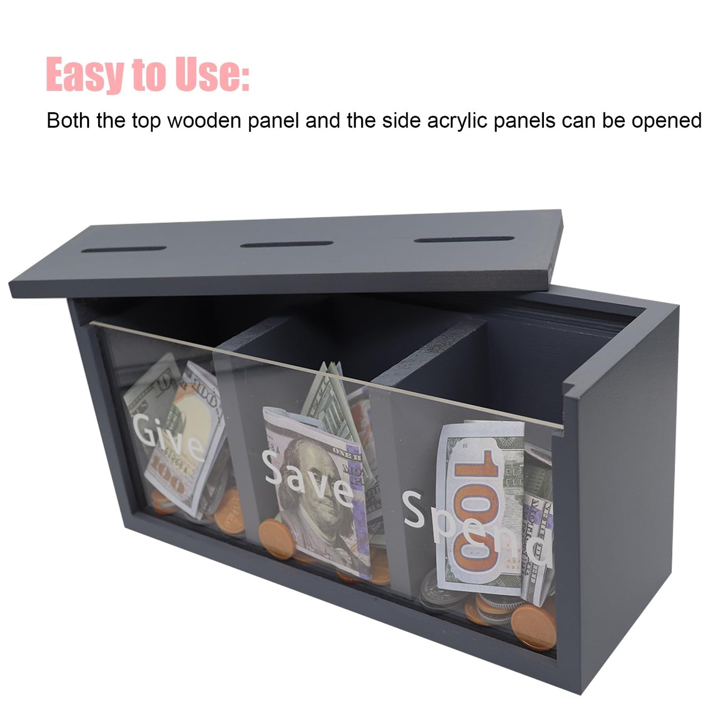 Mczxon Spend Save Give Piggy Bank For Kids, Money Coin Savings Piggy Bank Jar Box For Kids Child Safe Money Saver, Teach Children About Giving & Saving Money Piggy Box For Childrens Boys Girls, Blue