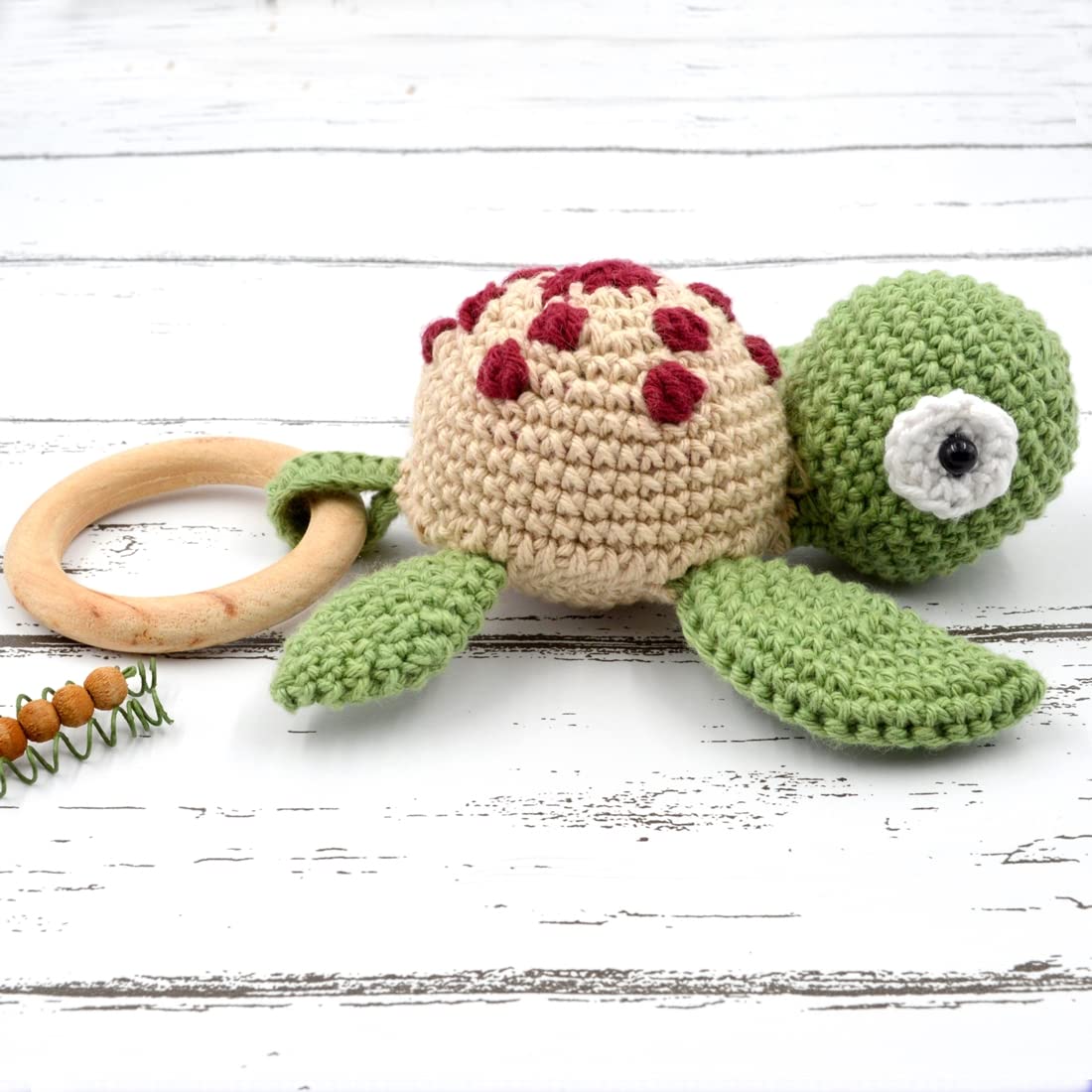Love Crochet Art Animal Shape Crochet Rattle Cum Soft Toy For Infant, Kids & Babies, Early Age Gift Toys (Turtle  Green)