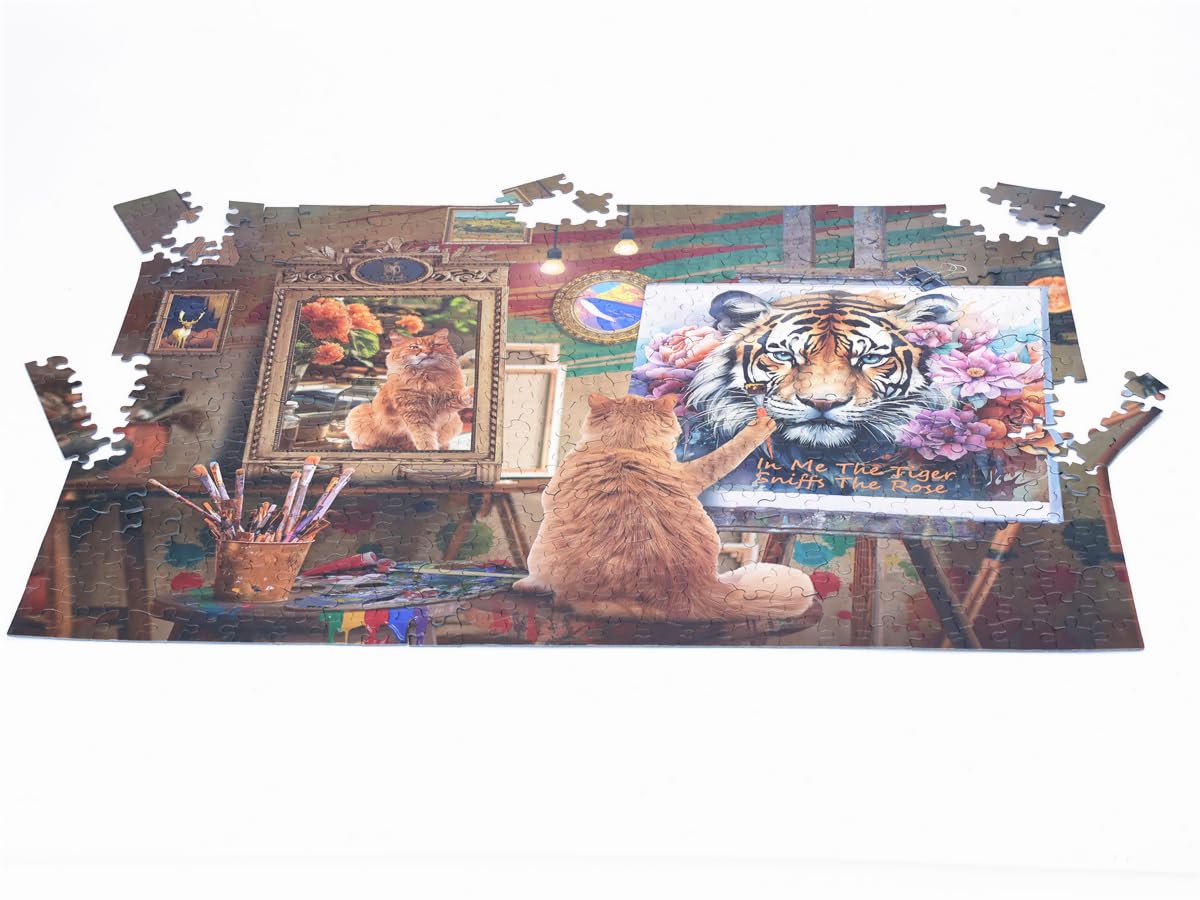Jigsaw Puzzles 500 Pieces Puzzles For Adults,27'' X20'' Large Puzzle Animal Cat Painting Tiger Family Party Holiday-Each Piece I