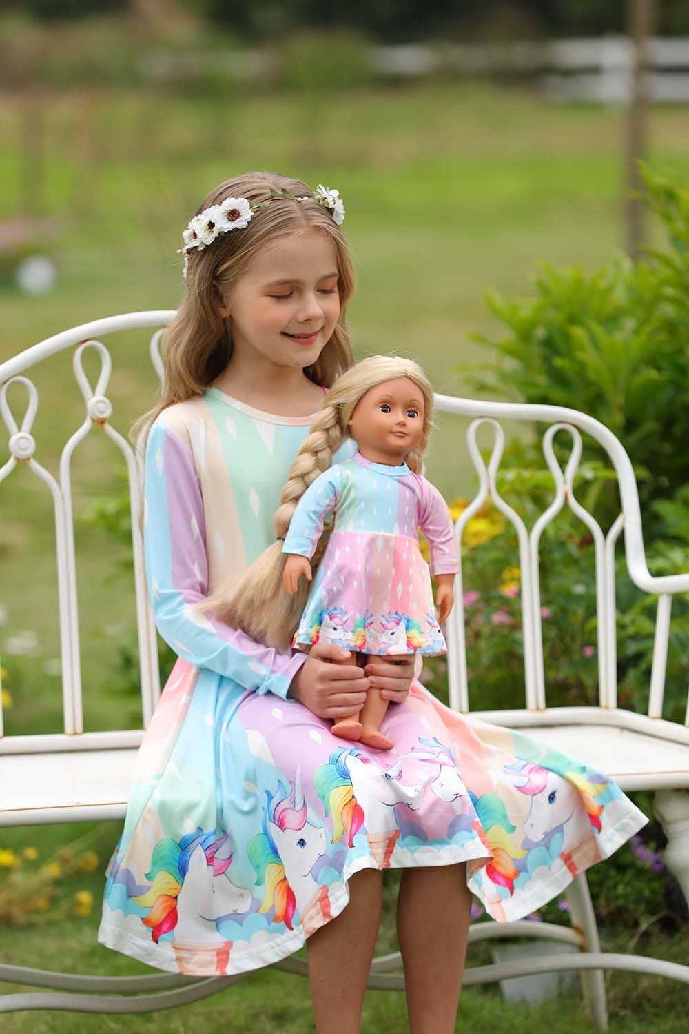 Bow Dream Cute Girl Dress And Matching American Girl Doll Clothes Accessories For Girls Dresses Size 130 Pink Unicorn