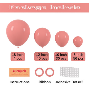 Voircoloria 130Pcs Retro Pink Balloons Different Sizes 18'' 12'' 10'' 5'' Blush Pink Latex Balloon Garland Arch Kit For Birthday