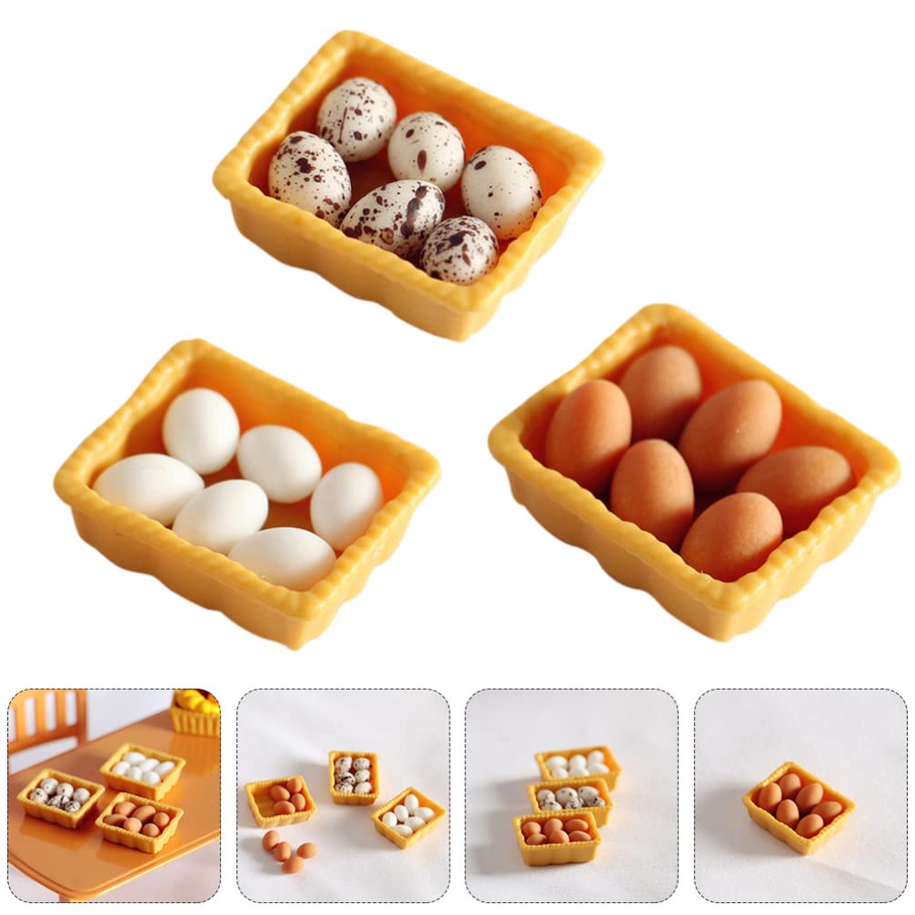 Zerodeko 1 12 Scale Dollhouse Eggs  3 Set of Dollhouse Miniature Mini Egg Models with Tray House Kitchen Accessories Miniature Food Toy