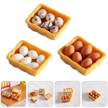 Zerodeko 1 12 Scale Dollhouse Eggs  3 Set of Dollhouse Miniature Mini Egg Models with Tray House Kitchen Accessories Miniature Food Toy