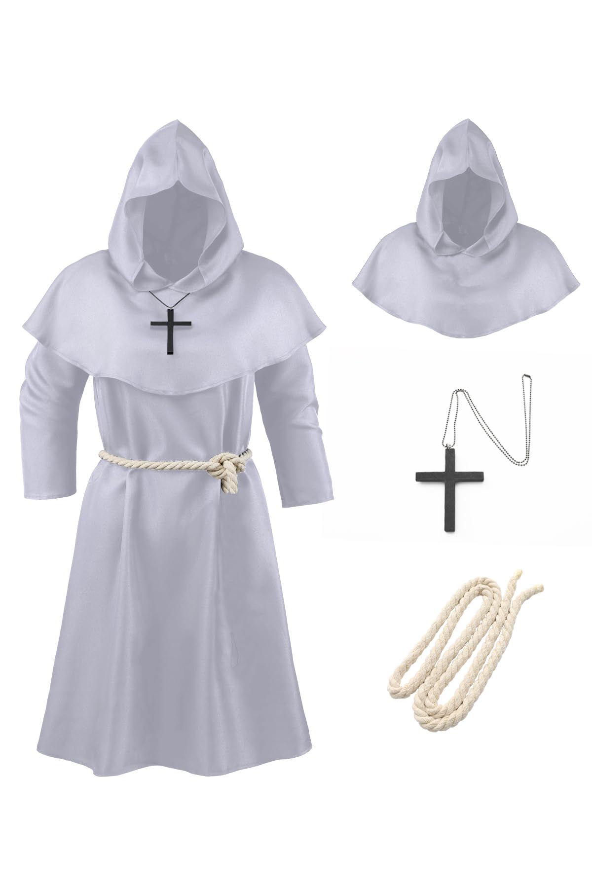 Kids Friar Medieval Hooded Monk Renaissance Priest Robe Halloween Costume Cloak for Kids