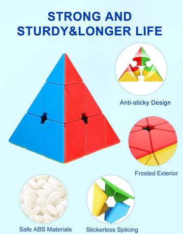 Cfmour Speed Cube Set - Moyu Meilong 2X2X2 3X3X3 Pyramid Cube Bundle | Stickerless Magic Cubes With Smooth Turning | Brain Teaser Puzzle Toys For Kids & Adults