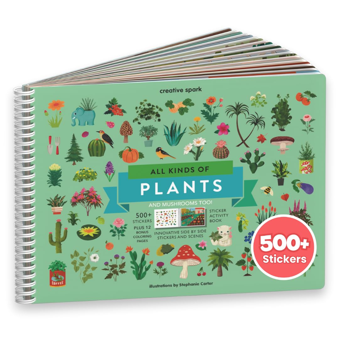 Cupkin Plants and Mushroom Sticker Book Activity for Kids, Toddler Airplane Travel Essentials, 500+ Nature Stickers for Kids + 1