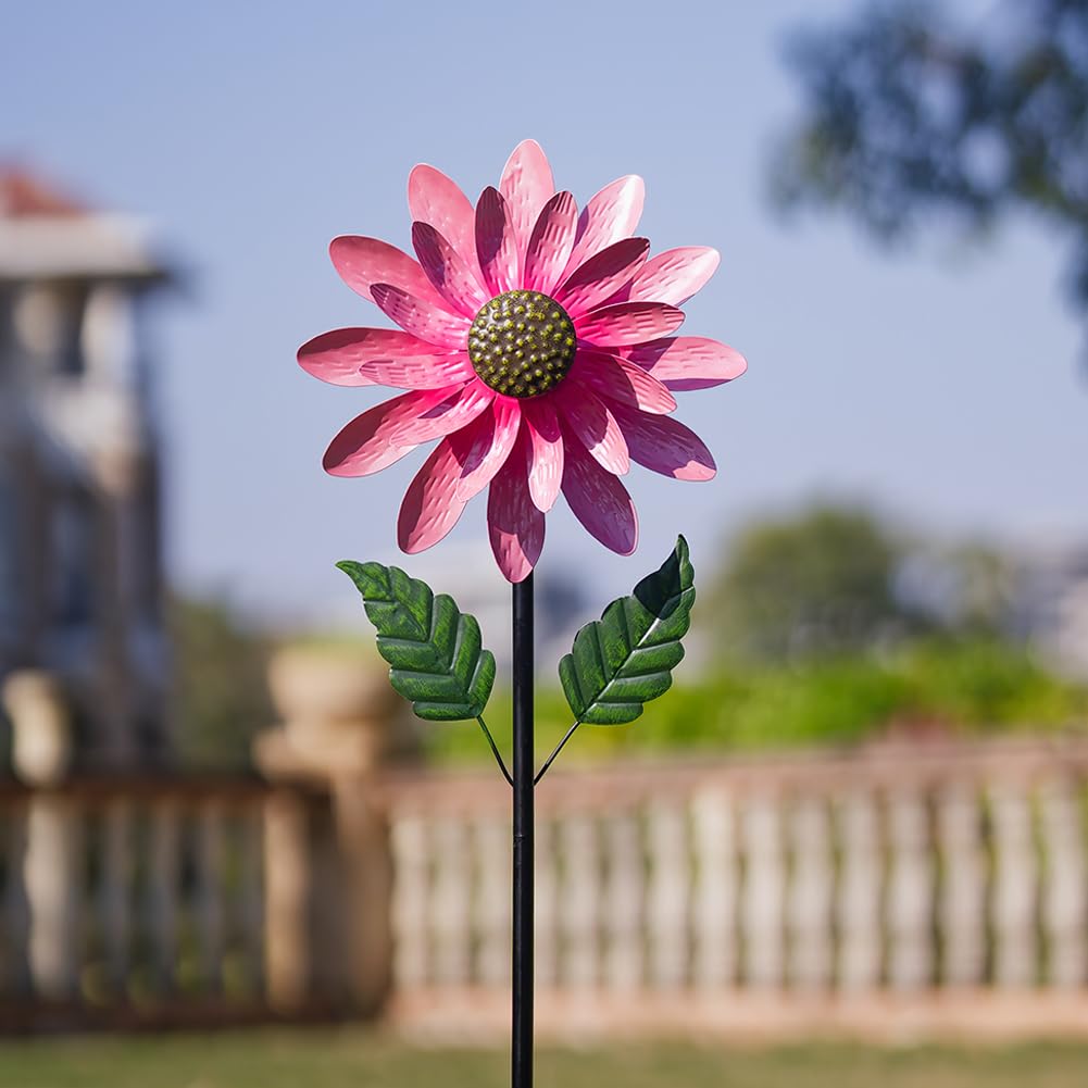 Viveta Wind Spinner Outdoor, Decorative Wind Sculpture Wtih Sturdy Stake,Pink Pinwheels For Yard And Garden