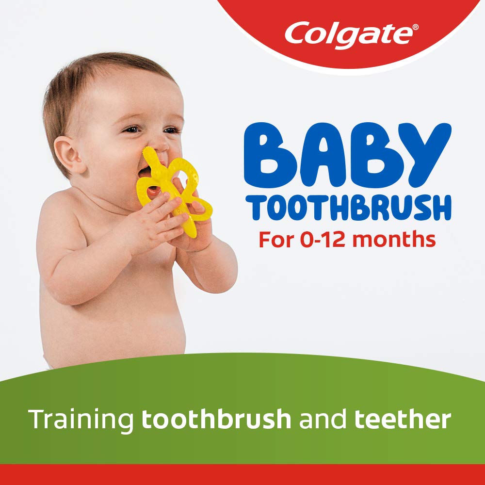 Colgate Baby Toothbrush and Teether, BPA Free, Silicone, 2 Count, Yellow, Model US05957A