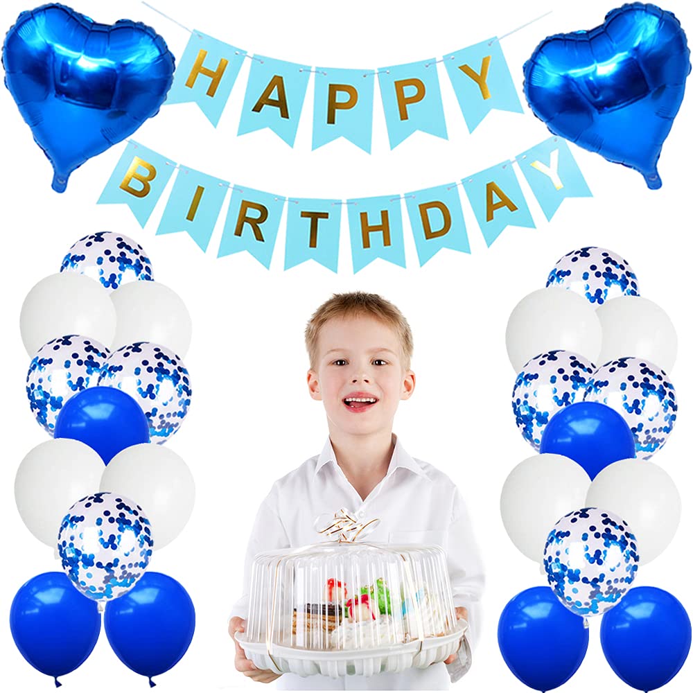 Huture 12 Birthday Party Supplies Blue Number 12 Foil Balloon Happy Birthday Banner Kit 12Th Birthday Decoration White Blue Late