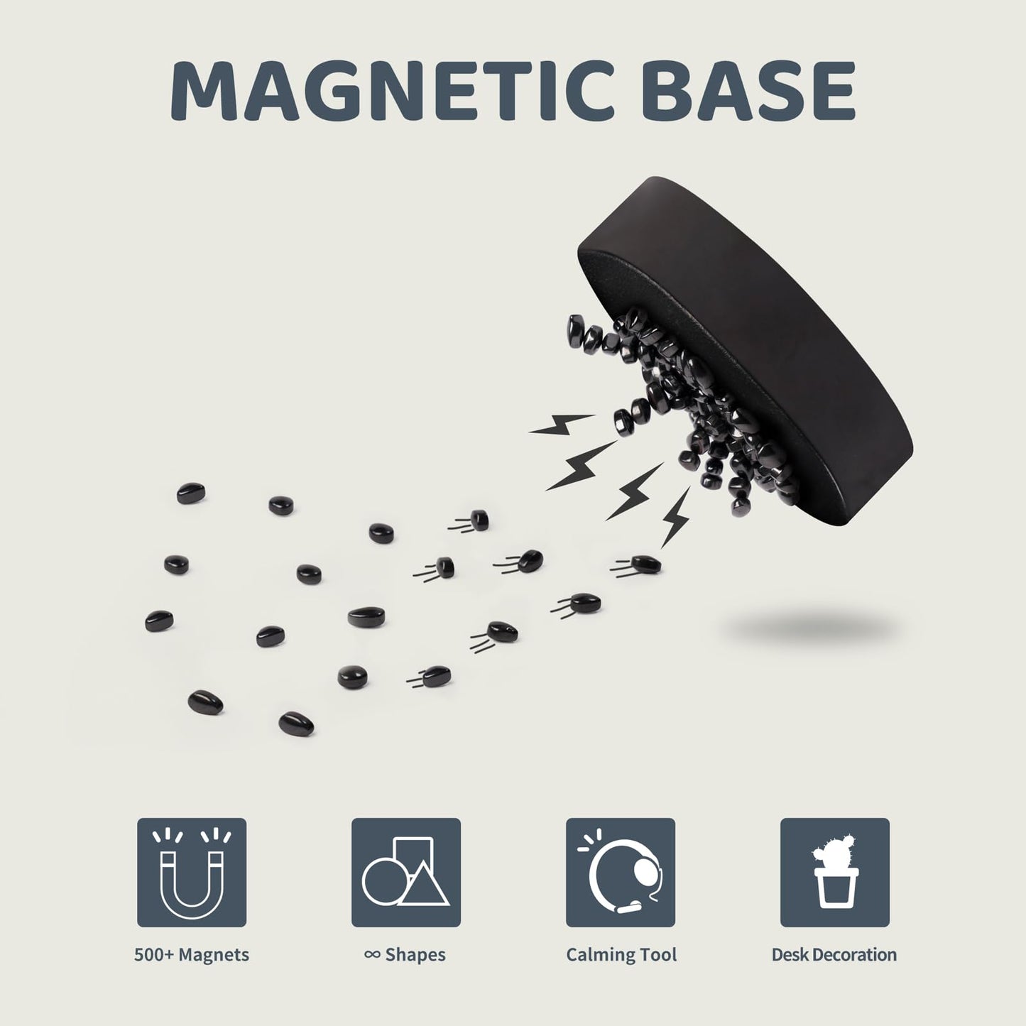Likee Easy-Shape Ferrite Putty Magnetic Fidget Toys For Men Women Adult Stress Relief, Include Strong Magnet Base & 500+ Black Pebbles, Captivating Desk Decoration Thoughtful Colleague Gifts (Black)
