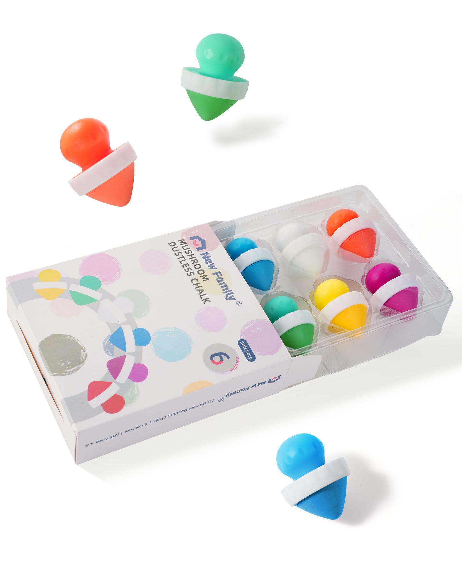 NewFamily Mushroom Dustless Chalk for Kids, Easy Grip Chalk,Non-Toxic Washable Toddlers Chalks Drawing Writing- Refills Availabl