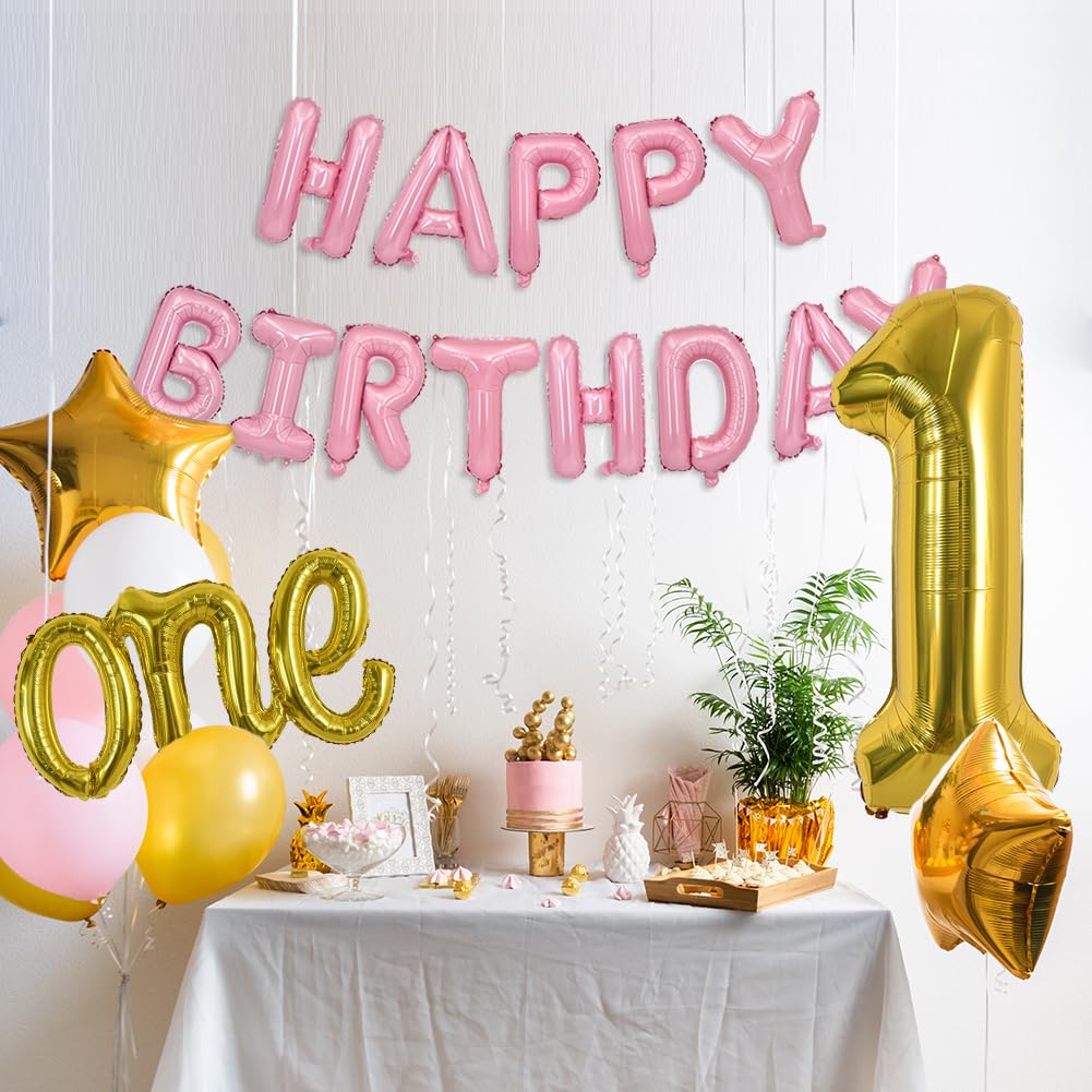 TONIFUL 40 Inch Giant Gold Number 1 Balloon,Mylar Foil Script Cursive Letter 1 Balloon Banner for Boys Girls Kids First Birthday
