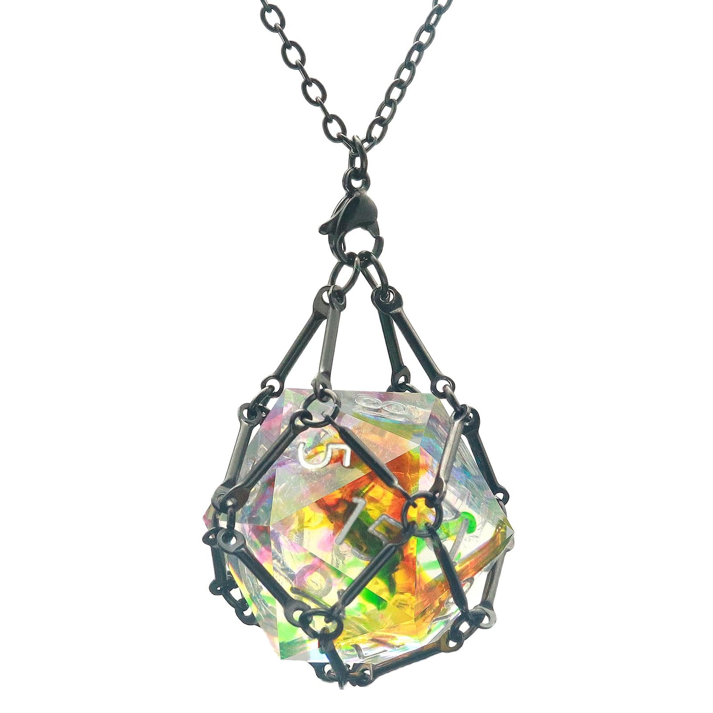 PJOY DND Dice Cage Necklace for D20 Dice Dungeons and Dragons Gamers Stainless Steel Cage Necklace DND Gifts-Black