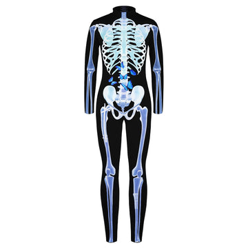 Remimi Halloween Skeleton Costume For Girl Boys Scary Cosplay 3D Print Zip Up Back Outfit Bodysuit Blue Butterfly L