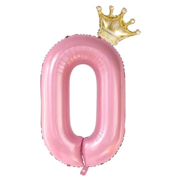 0 Number Balloon Pink 40 Inch Big Foil Crown Helium 0Th Balloons For 0 Year Old Boy Girl Birthday Party Decorations Wedding Anni
