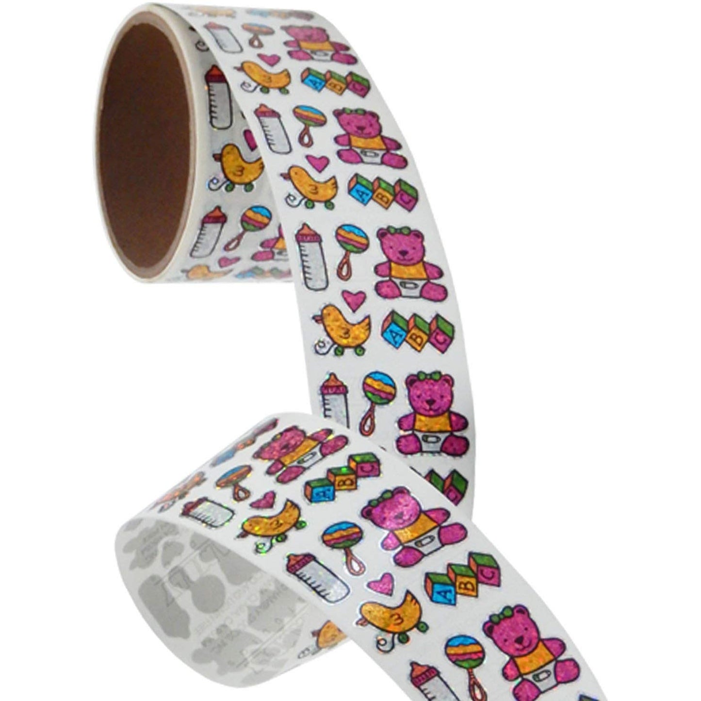 Bulk Roll Prismatic Stickers, Baby Girl/Teddy, 100 Repeats