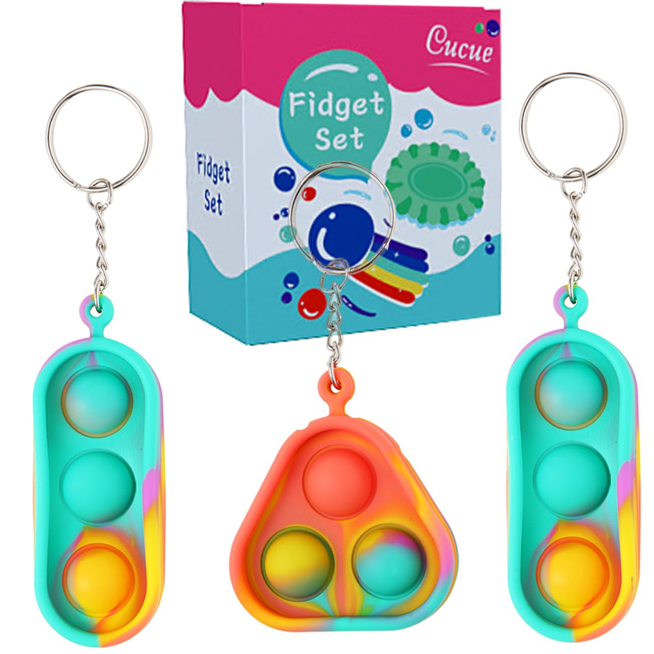 Cucue Simple Fidget Pop Toys - Portable, Calming Sensory Hand Toys For Fun & Stress Relief - Soft & Flexible Food-Grade Silicone Materials Keychain - Durable Poppers For Kids & Adults (Pack Of 3)