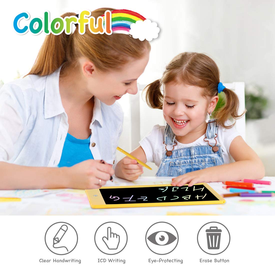 ORSEN LCD Writing Tablet 10 inch, Colorful Doodle Board Drawing Pad for Kids, Toddler Toys for Ages 2-4 5-7 Girls Boys Gifts (Ye