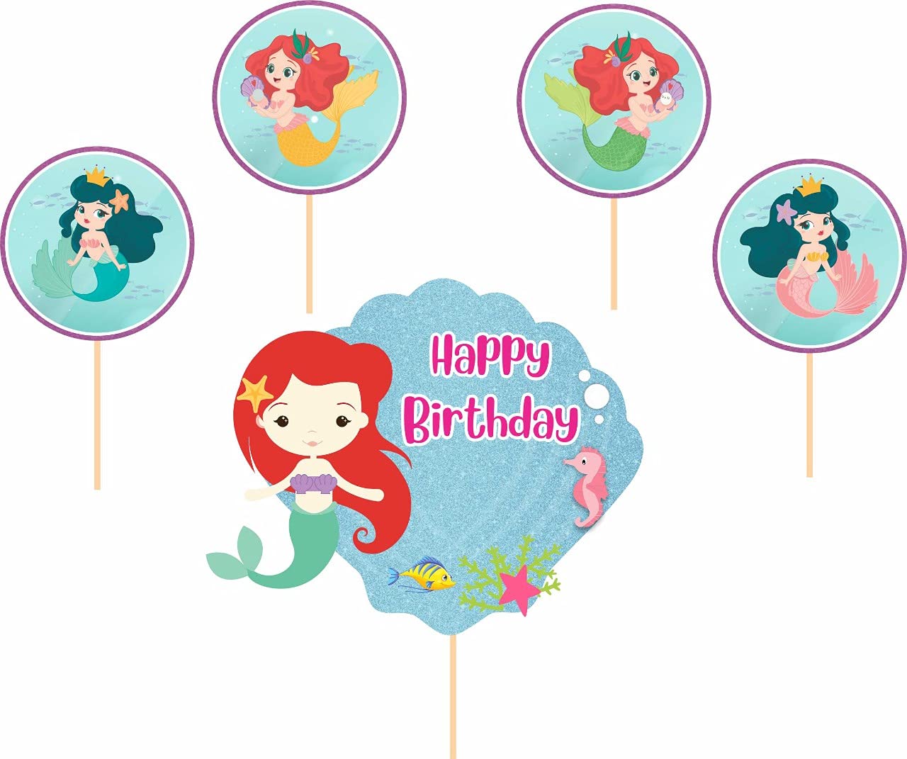 Untumble Mermaid Theme Birthday Decoration Cake And Cup Cake Toppers Kit | Mermaid Theme For Decoration | Mermaid Theme Birthday