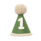 Boho 1st Birthday Hat Decorations for Baby Boys Handmade Natural Outfit First Birthday Party Hat Green