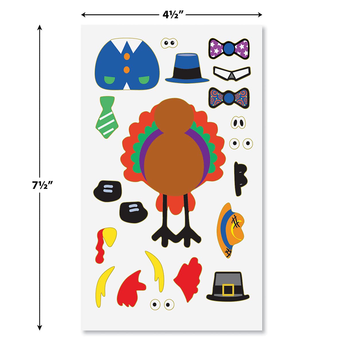 Make-A-Turkey Thanksgiving Sticker Sheets, Makes 12 Turkeys, Kids Classroom Activities, Party Favors, 22 Accessory Stickers, 4 1/2 X 7 1/2 Inch Sheets, By Current