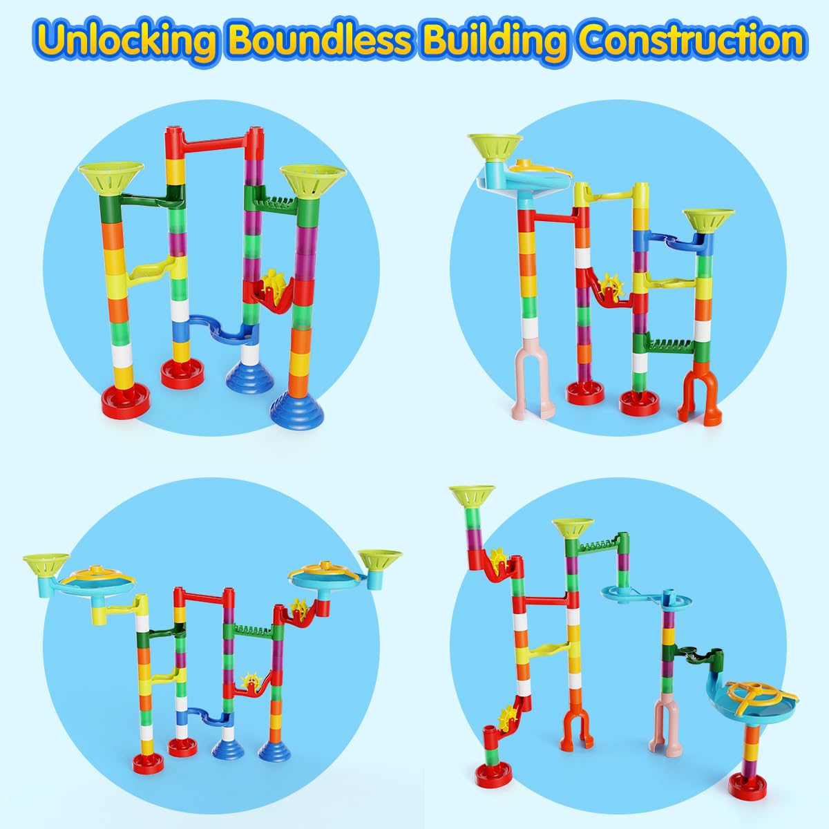 Ifollower Marble Run, 110Pcs Marble Maze Game Construction Building Toys For Kids, Marble Track Race Set Stem Learning Toys Gift For Boys Girls 3 4 5 6 7 8 9 10+, 8105