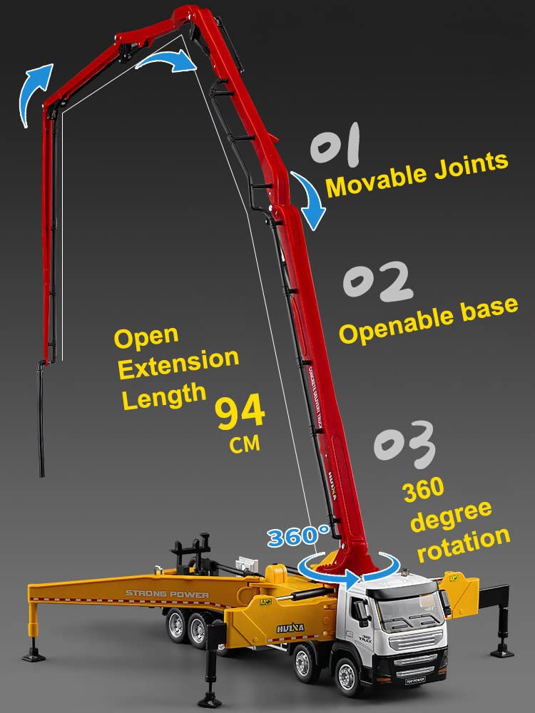 Qcar Concrete Pump Truck Construction Vehicles Toys,1:50 Scale Diecast Site Concrete Pump Truck, Toy Trucks for Kids