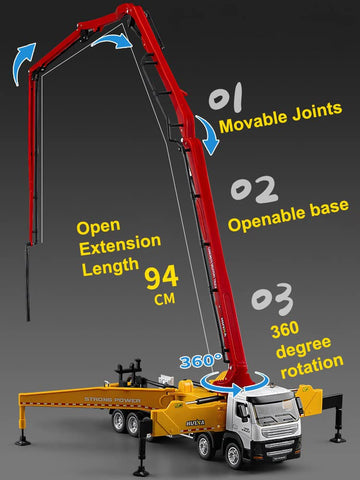 Qcar Concrete Pump Truck Construction Vehicles Toys,1:50 Scale Diecast Site Concrete Pump Truck, Toy Trucks for Kids