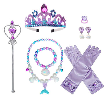 Princess Mermaid Costume Dress up Accessories for Girls Mermaid Gloves Tiara Crown Necklace Wand Earrings Bracelet Ring Princess