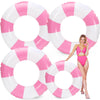 Whaline 4Pcs White Pink Inflatable Swimming Float Toy Striped Swim Ring Fun Print Pool Lounger Tube for mature-themed Summer Swimming Beach Party  30.7 Inch