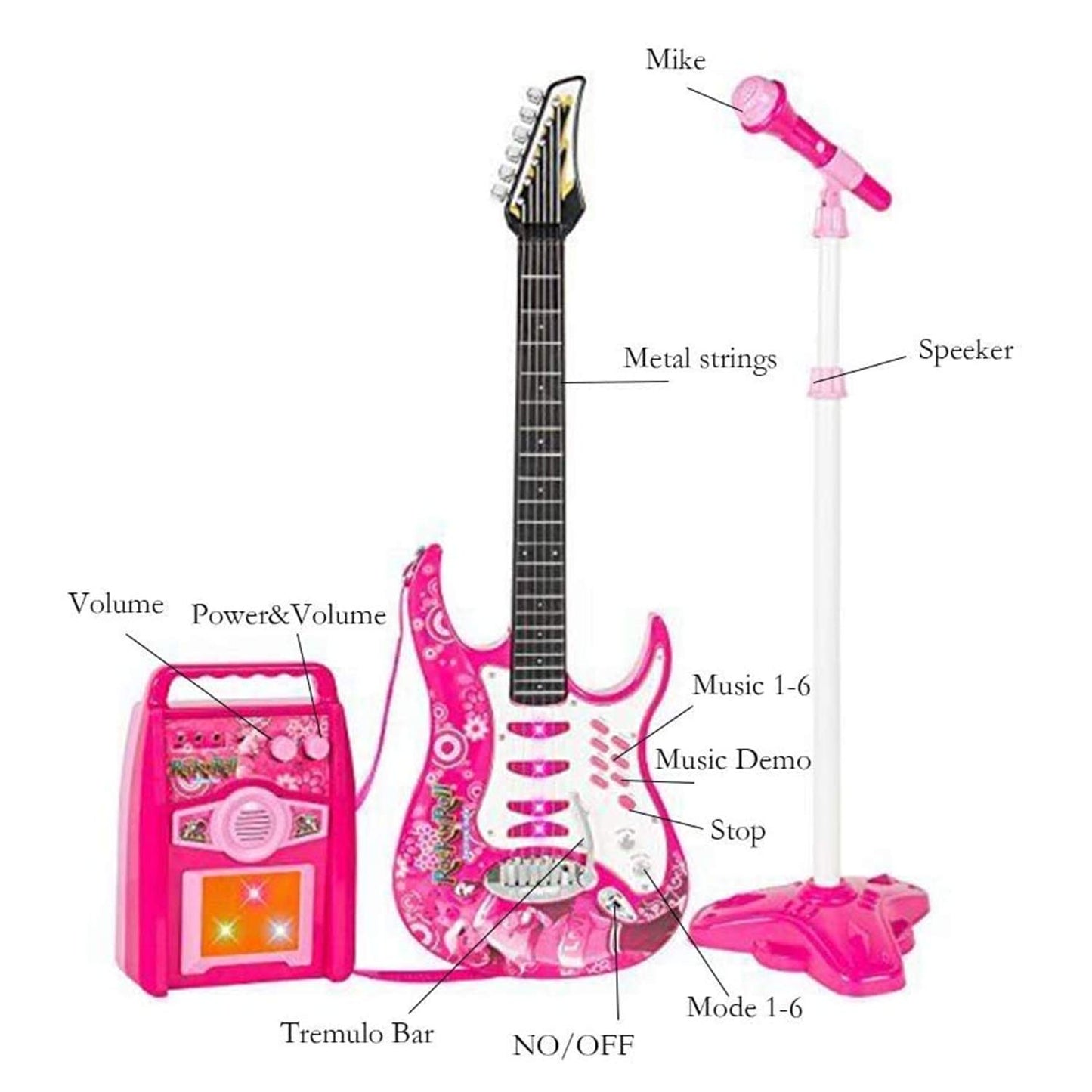 Willbebest Kids Karaoke Microphone Guitar Musical Set Kids Electric Guitar Microphone Amplifier Set Karaoke Machine Musical Inst