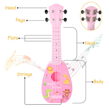 Yolopark 17' Kids Toy Guitar For Girls Boys, Mini Toddler Ukulele Guitar With 4 Strings Keep Tones Can Play For 3, 4, 5, 6, 7 Year Old Kids Musical Instruments Educational Toys For Beginner (Pink)
