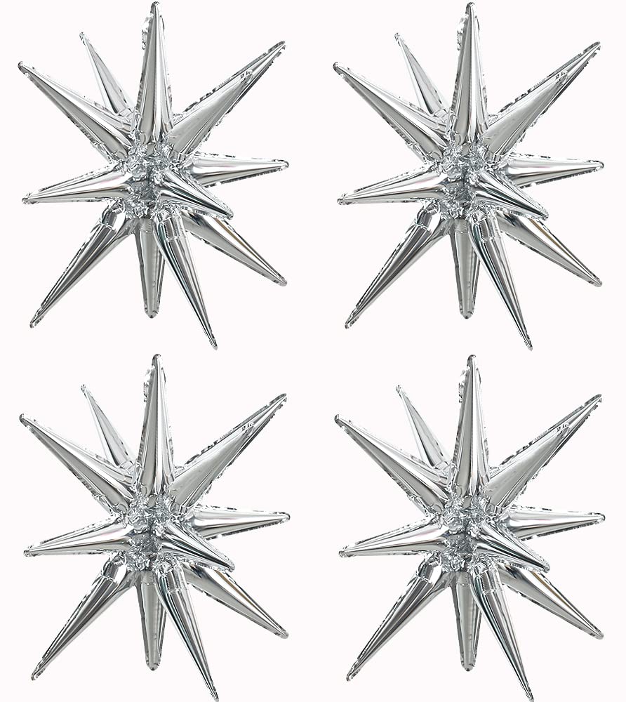 Toniful 4 Pcs 22Inch 4D Huge Silver Star Balloons Explosion Star Mylar Foil Balloons For Party Supplies Backdrop Christmas,New Y