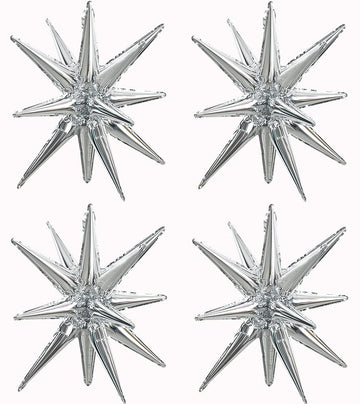Toniful 4 Pcs 22Inch 4D Huge Silver Star Balloons Explosion Star Mylar Foil Balloons For Party Supplies Backdrop Christmas,New Y
