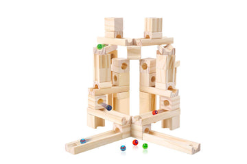 Marble Run Wood Toys, 60 Pieces Wooden Classic Ramps Track Building Construction Block Set Toys For Kids And Toddler