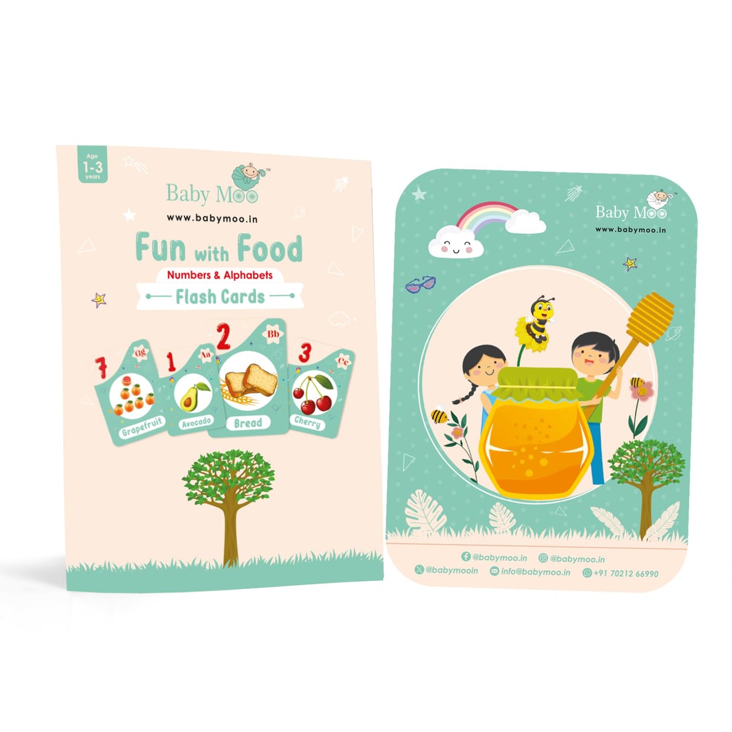 Babymoo Fun With Food Numbers & Alphabets Montessori Set Of 10 Flash Cards I Child Development Card I Child Education Card (13Y
