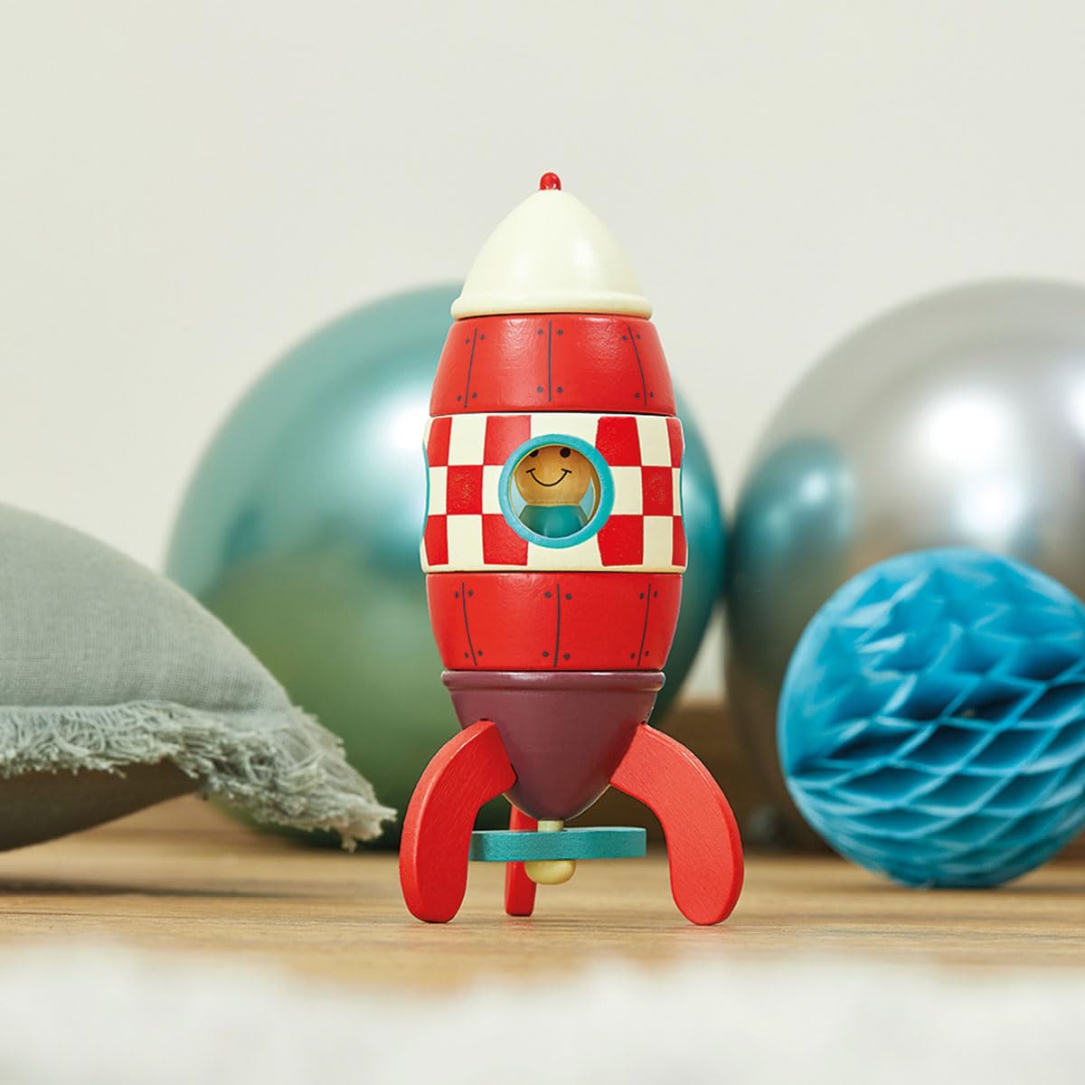 Janod Small Wood Magnetic Rocket Kit - 2-in-1 Game for Ages 2-6 - 16cm - One Color - Model J05207