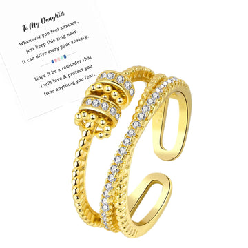 Askljeby Anxiety Ring for Daughter, 18K Gold Fidget Ring for Daughter from Mom to My Daughter Cubic Zirconia Adjustable Thumb St