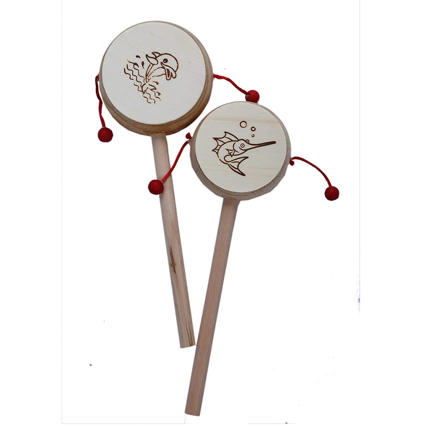Kingsman Store Wooden Damru Toy  KidS Musical Instrument Beautiful Handcrafted Set Of 2 Gift Idea | Fun Stuff For KidsBrown