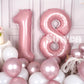 Suwen 40 Inch Pink Large 18 Number Balloons Big Foil Helium Number Balloons 0-9 Jumbo Happy 18Th Mylar Birthday Party Decoration