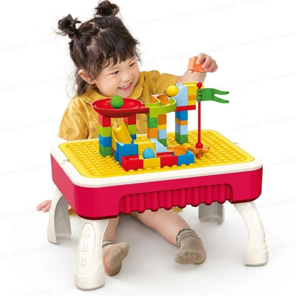 FunBlast Building Block Toys, Creative Table 2in1 Building Block and Drawing Board for Kids (Color May Vary)